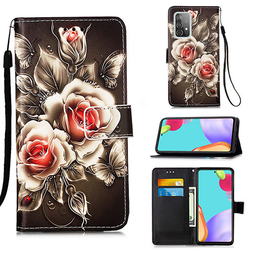 Leather Case Stands Fashionable Pattern Flip Cover Holder Y02B for Samsung Galaxy A52s 5G Black