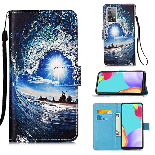 Leather Case Stands Fashionable Pattern Flip Cover Holder Y02B for Samsung Galaxy A52s 5G Navy Blue