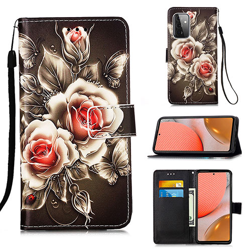 Leather Case Stands Fashionable Pattern Flip Cover Holder Y02B for Samsung Galaxy A72 4G Black