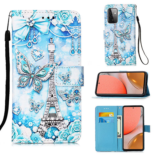 Leather Case Stands Fashionable Pattern Flip Cover Holder Y02B for Samsung Galaxy A72 4G Mint Blue