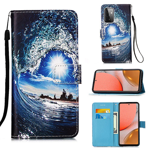 Leather Case Stands Fashionable Pattern Flip Cover Holder Y02B for Samsung Galaxy A72 4G Navy Blue