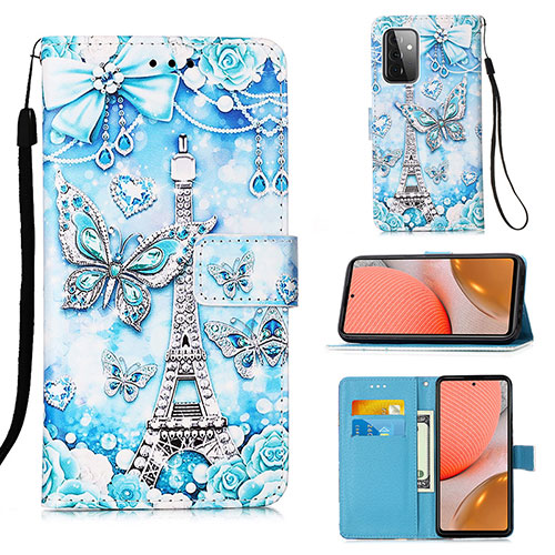 Leather Case Stands Fashionable Pattern Flip Cover Holder Y02B for Samsung Galaxy A72 5G Mint Blue