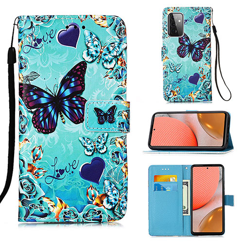 Leather Case Stands Fashionable Pattern Flip Cover Holder Y02B for Samsung Galaxy A72 5G Sky Blue