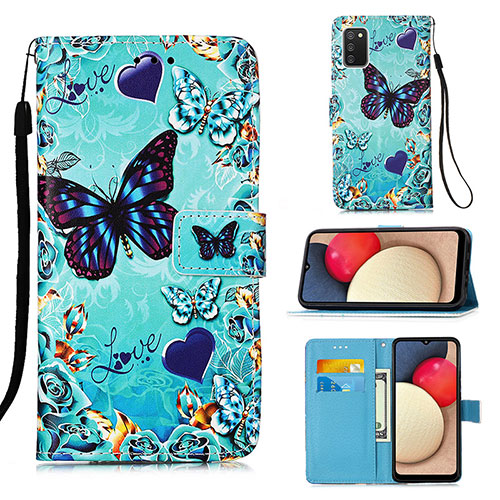 Leather Case Stands Fashionable Pattern Flip Cover Holder Y02B for Samsung Galaxy F02S SM-E025F Sky Blue