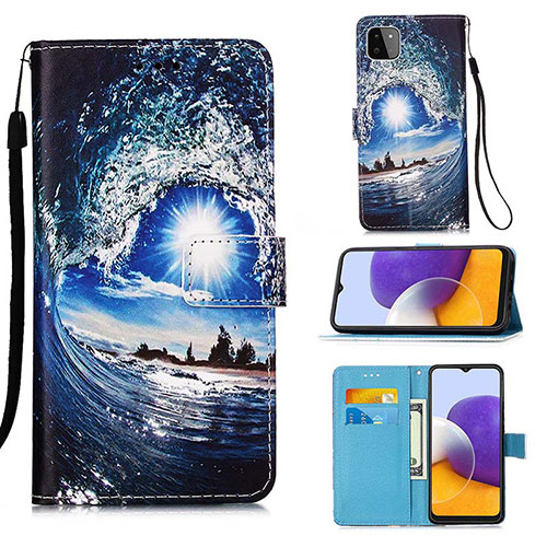 Leather Case Stands Fashionable Pattern Flip Cover Holder Y02B for Samsung Galaxy F42 5G Navy Blue