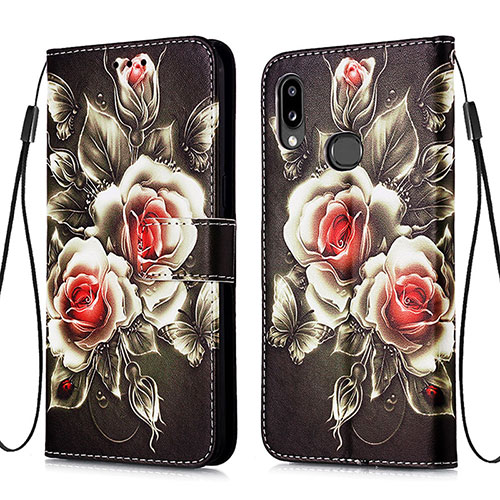 Leather Case Stands Fashionable Pattern Flip Cover Holder Y02B for Samsung Galaxy M01s Black