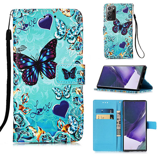 Leather Case Stands Fashionable Pattern Flip Cover Holder Y02B for Samsung Galaxy Note 20 Ultra 5G Sky Blue