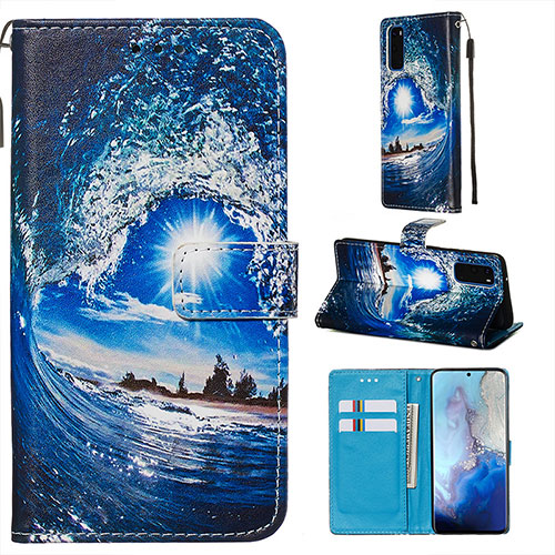 Leather Case Stands Fashionable Pattern Flip Cover Holder Y02B for Samsung Galaxy S20 5G Navy Blue