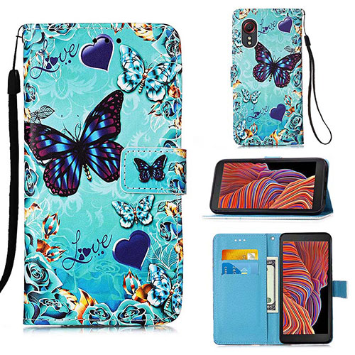 Leather Case Stands Fashionable Pattern Flip Cover Holder Y02B for Samsung Galaxy XCover 5 SM-G525F Sky Blue