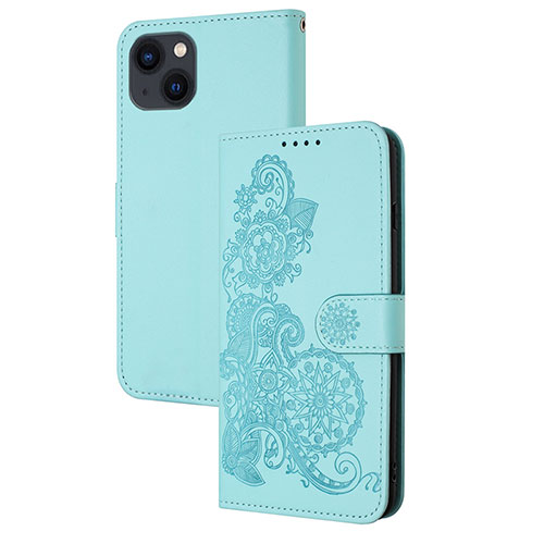 Leather Case Stands Fashionable Pattern Flip Cover Holder Y02X for Apple iPhone 13 Sky Blue