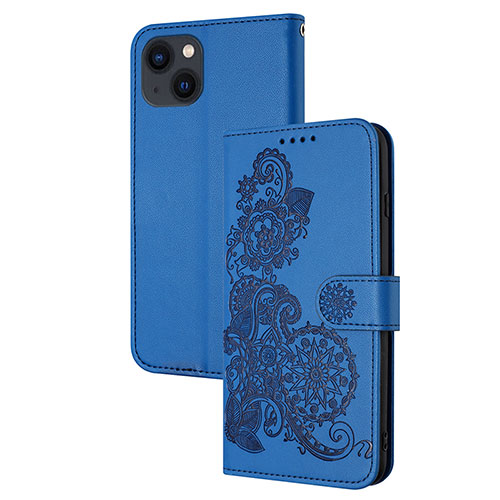 Leather Case Stands Fashionable Pattern Flip Cover Holder Y02X for Apple iPhone 14 Plus Blue