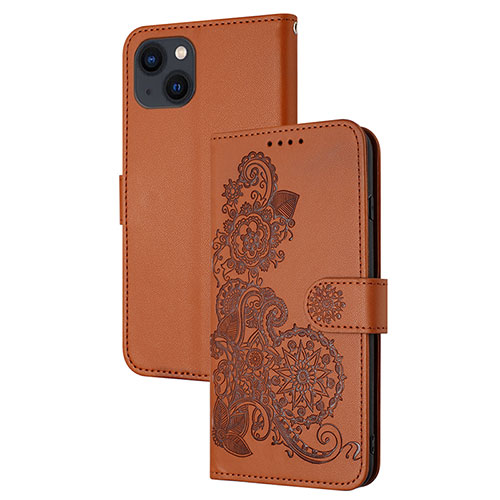 Leather Case Stands Fashionable Pattern Flip Cover Holder Y02X for Apple iPhone 14 Plus Brown