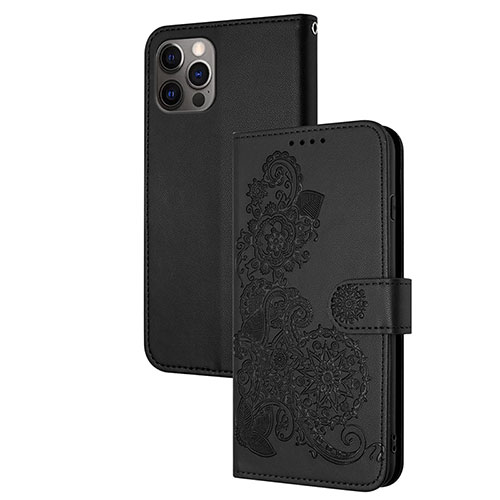 Leather Case Stands Fashionable Pattern Flip Cover Holder Y02X for Apple iPhone 14 Pro Black