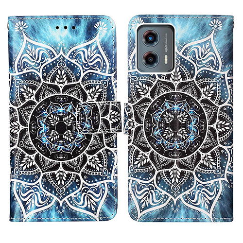 Leather Case Stands Fashionable Pattern Flip Cover Holder Y03B for Motorola Moto G 5G (2023) Blue