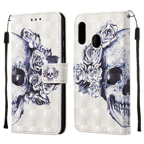 Leather Case Stands Fashionable Pattern Flip Cover Holder Y03B for Samsung Galaxy A10e Black