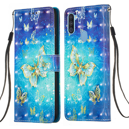 Leather Case Stands Fashionable Pattern Flip Cover Holder Y03B for Samsung Galaxy A11 Sky Blue