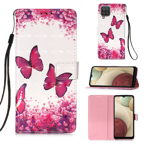 Leather Case Stands Fashionable Pattern Flip Cover Holder Y03B for Samsung Galaxy A12 Hot Pink