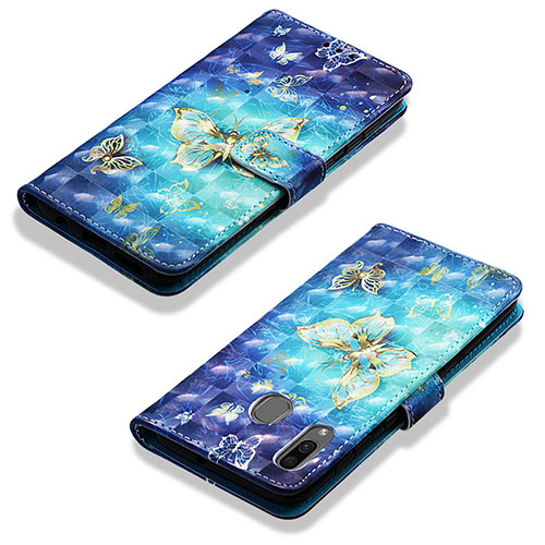 Leather Case Stands Fashionable Pattern Flip Cover Holder Y03B for Samsung Galaxy A20 Sky Blue