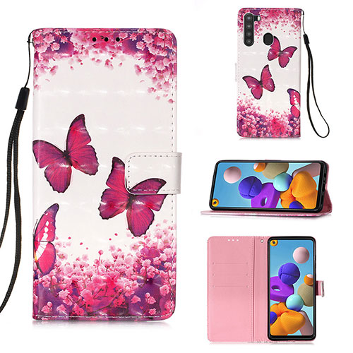 Leather Case Stands Fashionable Pattern Flip Cover Holder Y03B for Samsung Galaxy A21 Hot Pink