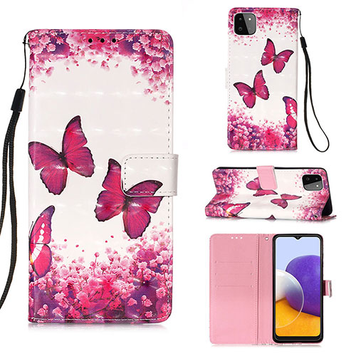 Leather Case Stands Fashionable Pattern Flip Cover Holder Y03B for Samsung Galaxy A22s 5G Hot Pink