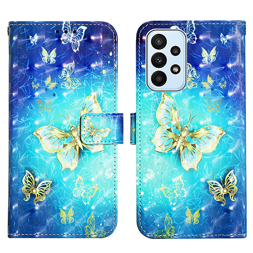 Leather Case Stands Fashionable Pattern Flip Cover Holder Y03B for Samsung Galaxy A23 4G Sky Blue