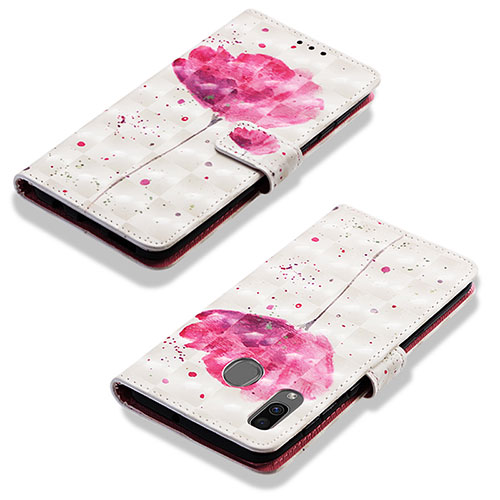 Leather Case Stands Fashionable Pattern Flip Cover Holder Y03B for Samsung Galaxy A30 Pink