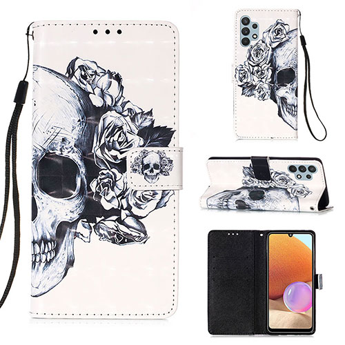 Leather Case Stands Fashionable Pattern Flip Cover Holder Y03B for Samsung Galaxy A32 4G Black