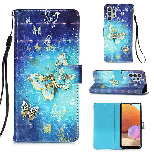 Leather Case Stands Fashionable Pattern Flip Cover Holder Y03B for Samsung Galaxy A32 4G Sky Blue