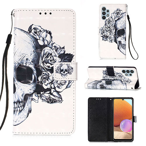 Leather Case Stands Fashionable Pattern Flip Cover Holder Y03B for Samsung Galaxy A32 5G Black
