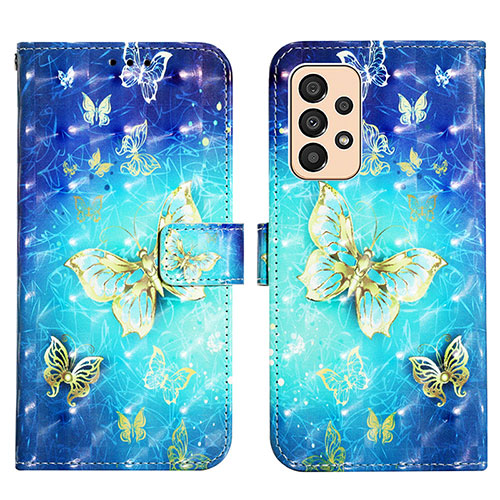 Leather Case Stands Fashionable Pattern Flip Cover Holder Y03B for Samsung Galaxy A33 5G Sky Blue