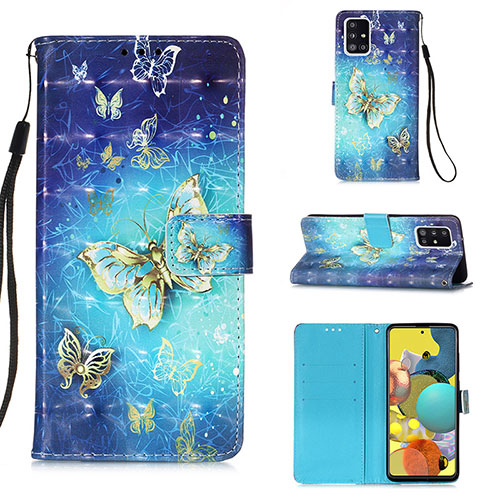 Leather Case Stands Fashionable Pattern Flip Cover Holder Y03B for Samsung Galaxy A51 4G Sky Blue