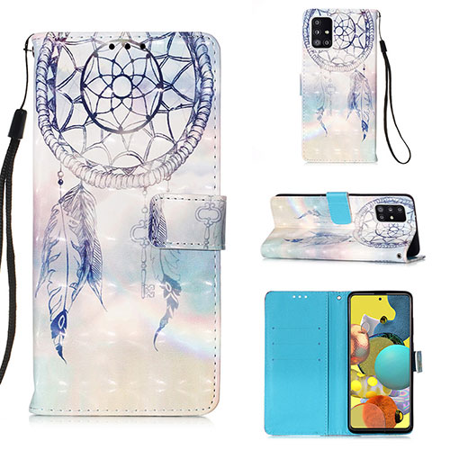 Leather Case Stands Fashionable Pattern Flip Cover Holder Y03B for Samsung Galaxy A51 5G Mint Blue