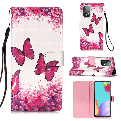 Leather Case Stands Fashionable Pattern Flip Cover Holder Y03B for Samsung Galaxy A52 4G Hot Pink