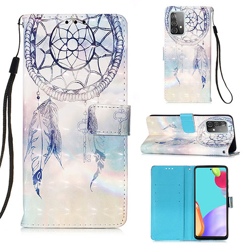 Leather Case Stands Fashionable Pattern Flip Cover Holder Y03B for Samsung Galaxy A52 4G Mint Blue