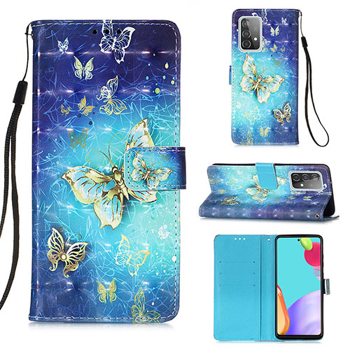 Leather Case Stands Fashionable Pattern Flip Cover Holder Y03B for Samsung Galaxy A52 4G Sky Blue