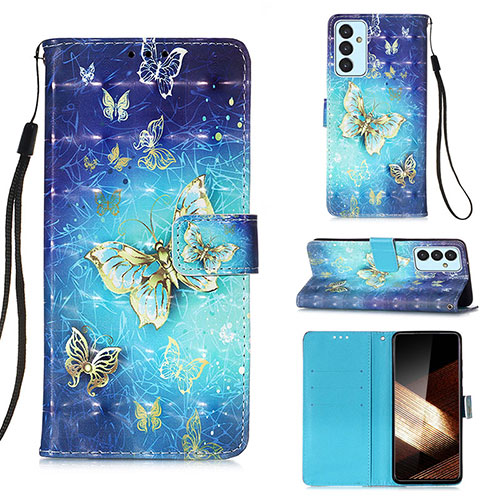 Leather Case Stands Fashionable Pattern Flip Cover Holder Y03B for Samsung Galaxy A55 5G Sky Blue