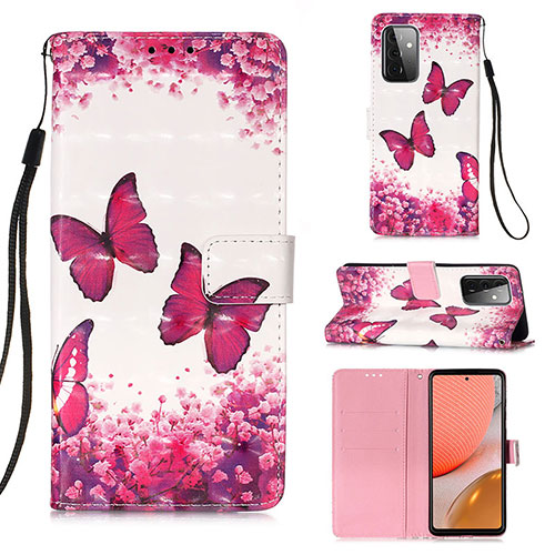 Leather Case Stands Fashionable Pattern Flip Cover Holder Y03B for Samsung Galaxy A72 4G Hot Pink