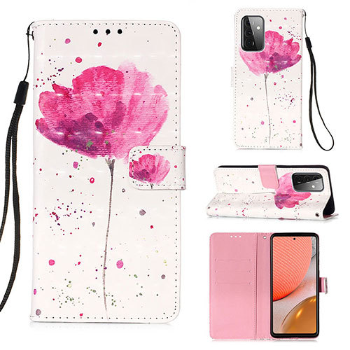 Leather Case Stands Fashionable Pattern Flip Cover Holder Y03B for Samsung Galaxy A72 4G Pink