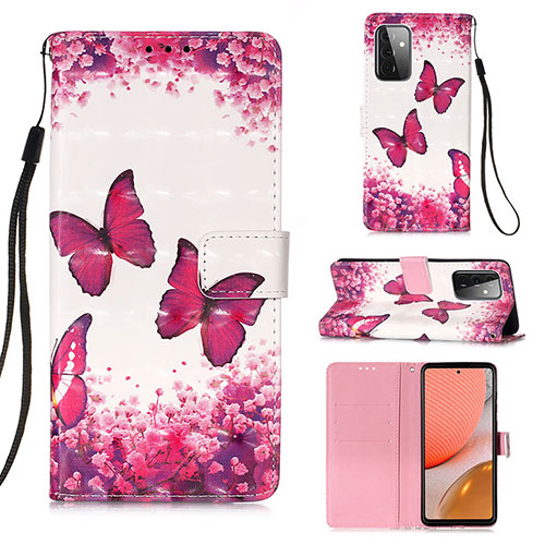 Leather Case Stands Fashionable Pattern Flip Cover Holder Y03B for Samsung Galaxy A72 5G Hot Pink