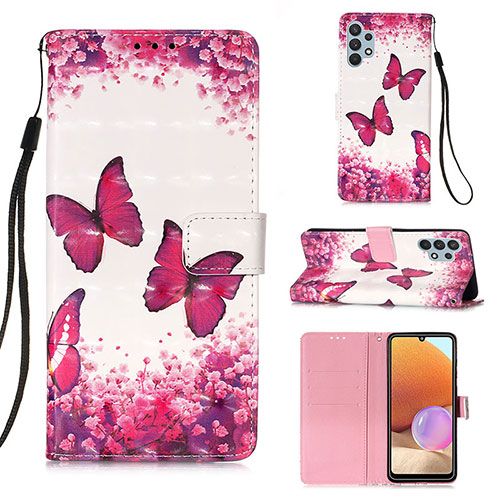 Leather Case Stands Fashionable Pattern Flip Cover Holder Y03B for Samsung Galaxy M32 5G Hot Pink