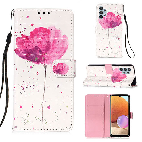 Leather Case Stands Fashionable Pattern Flip Cover Holder Y03B for Samsung Galaxy M32 5G Pink