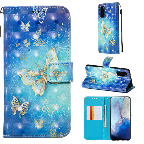 Leather Case Stands Fashionable Pattern Flip Cover Holder Y03B for Samsung Galaxy S20 5G Sky Blue