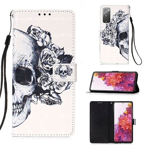 Leather Case Stands Fashionable Pattern Flip Cover Holder Y03B for Samsung Galaxy S20 FE 4G Black