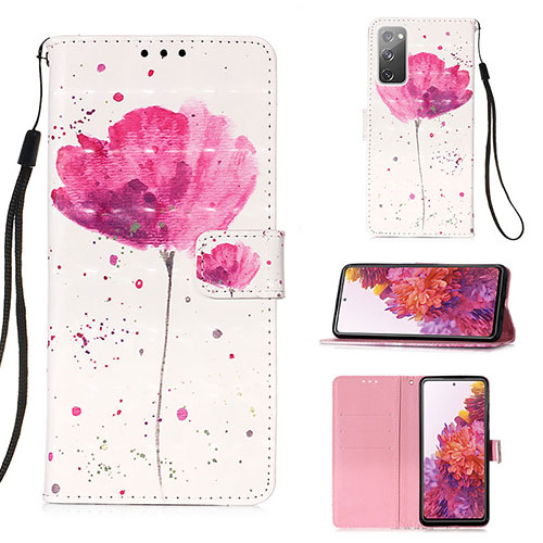 Leather Case Stands Fashionable Pattern Flip Cover Holder Y03B for Samsung Galaxy S20 FE 4G Pink