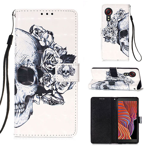 Leather Case Stands Fashionable Pattern Flip Cover Holder Y03B for Samsung Galaxy XCover 5 SM-G525F Black