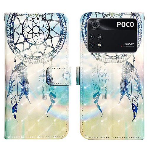 Leather Case Stands Fashionable Pattern Flip Cover Holder Y03B for Xiaomi Poco M4 Pro 4G Mint Blue