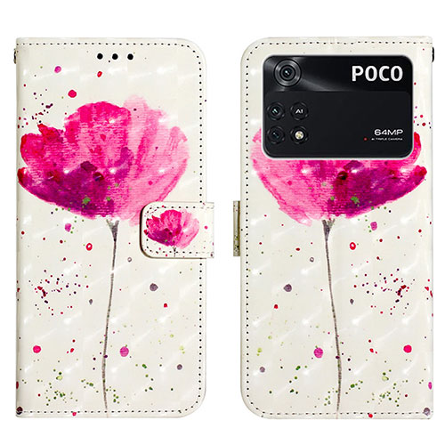 Leather Case Stands Fashionable Pattern Flip Cover Holder Y03B for Xiaomi Poco M4 Pro 4G Pink