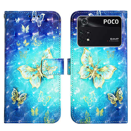 Leather Case Stands Fashionable Pattern Flip Cover Holder Y03B for Xiaomi Poco M4 Pro 4G Sky Blue