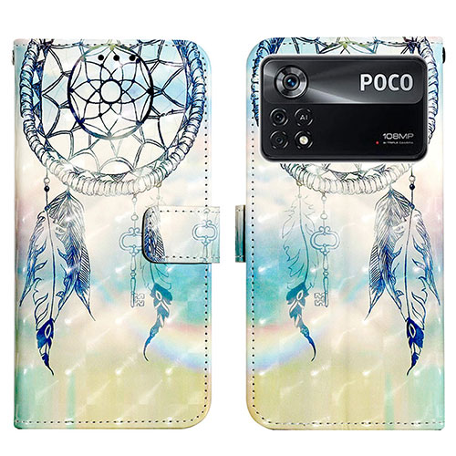 Leather Case Stands Fashionable Pattern Flip Cover Holder Y03B for Xiaomi Poco X4 Pro 5G Mint Blue