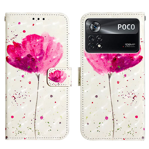 Leather Case Stands Fashionable Pattern Flip Cover Holder Y03B for Xiaomi Poco X4 Pro 5G Pink